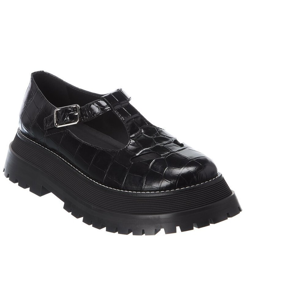 Burberry T Bar Croc-Embossed Leather Loafer